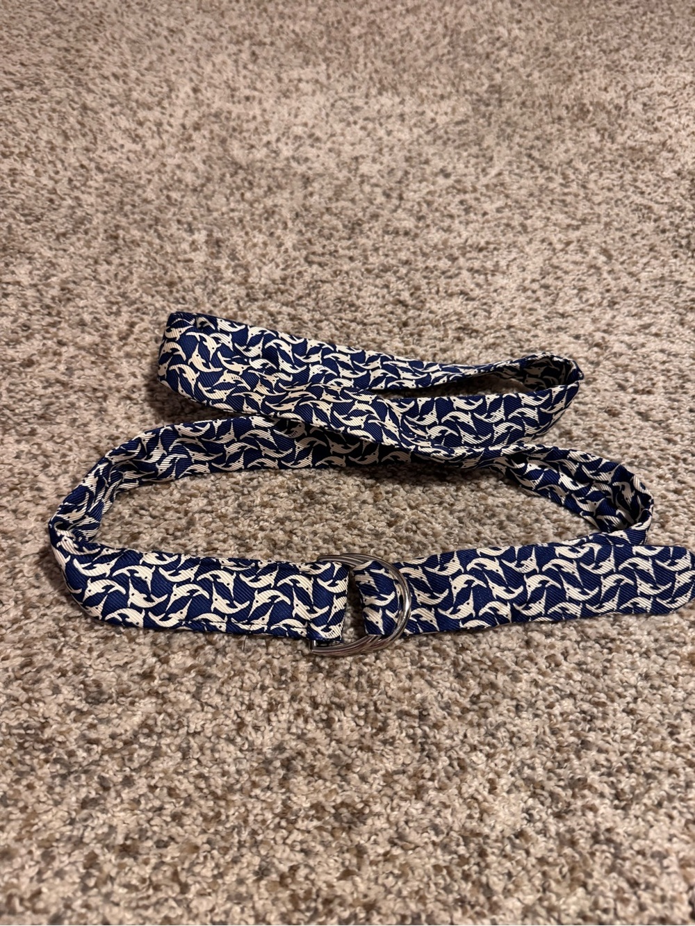 Lilly Pulitzer Silk Navy and White Dolphin D-Ring Fabric Belt - XL (50”)